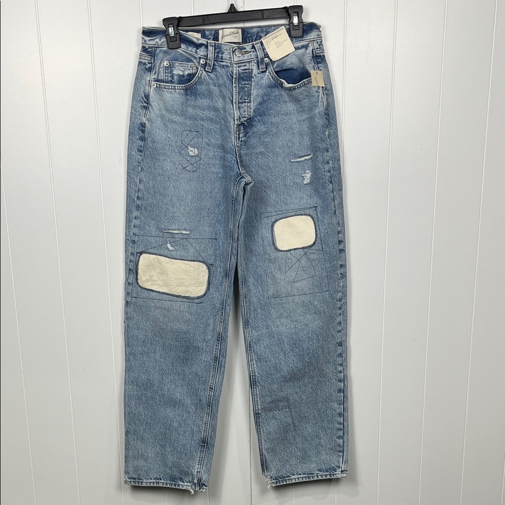 Universal Thread Womens Jeans 6R Light Wash Mid-Rise Relaxed Fit Patchwork NWT